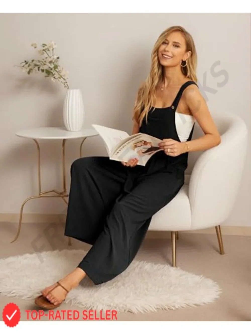 Women's Boho Wide Leg Overalls Jumpsuit Sleeveless with Pockets